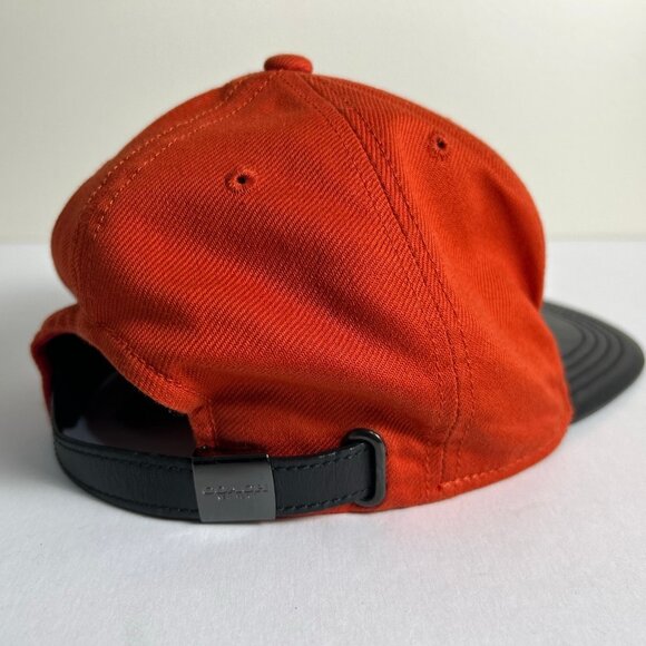 Coach Colorblock Flat Brim Cap F86475 Orange Black Leather Trim Strapback Hat - Picture 10 of 12
